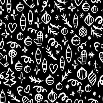 CHRISTMAS BACKGROUND Doodle Seamless Pattern Vector Print Stock Illustration