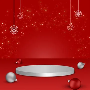 Christmas background with empty white podium for product display and Christ.. Stock Illustration