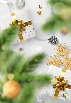 Christmas background. Festive bright design composition top view. Stock Illustration