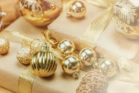 Christmas background with festive decorations Stock Photos