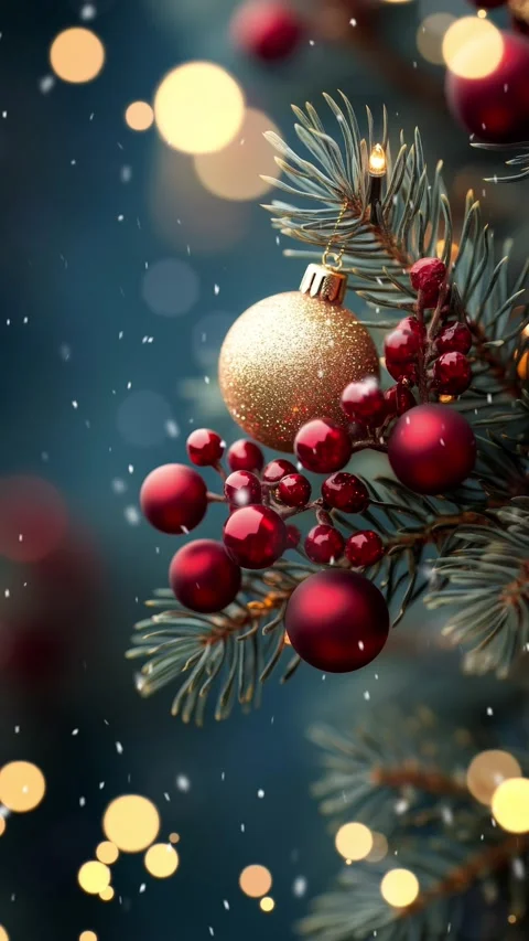 Christmas background with fir branches, pine cones and bokeh lights. Stock Footage 293280668
