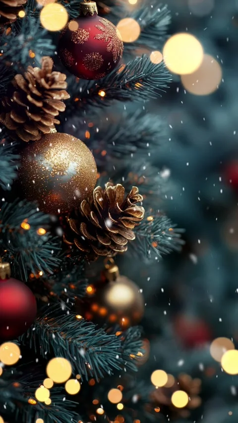 Christmas background with fir branches, pine cones and bokeh lights. Stock Footage 293280671