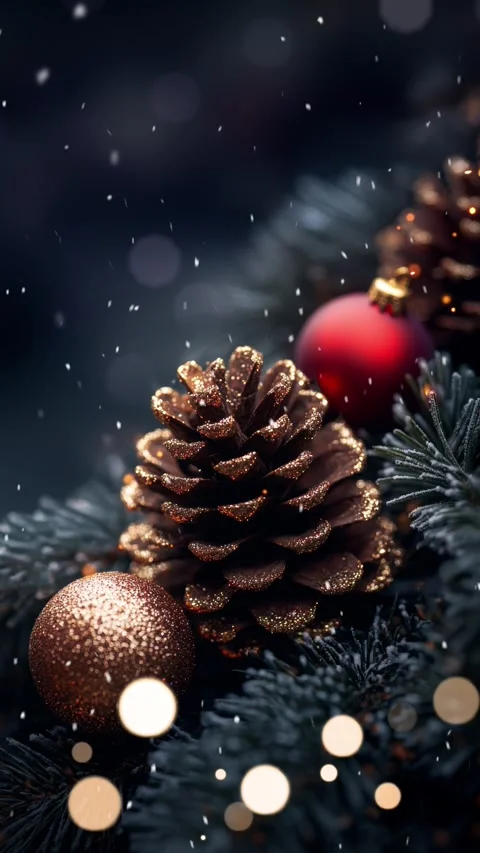 Christmas background with fir branches, pine cones and bokeh lights. Stock Footage 293280720