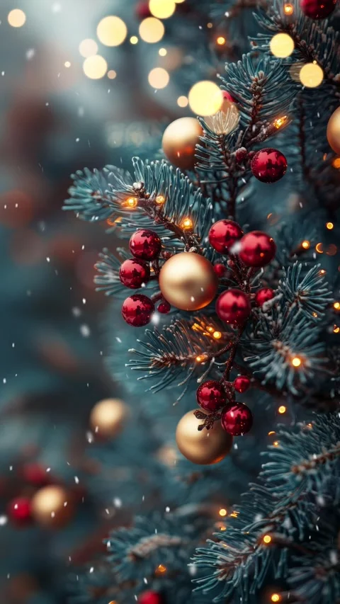 Christmas background with fir branches, pine cones and bokeh lights. Stock Footage 293280771
