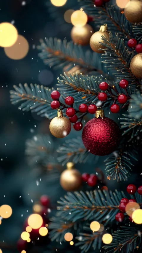 Christmas background with fir branches, pine cones and bokeh lights. Stock Footage 293280779