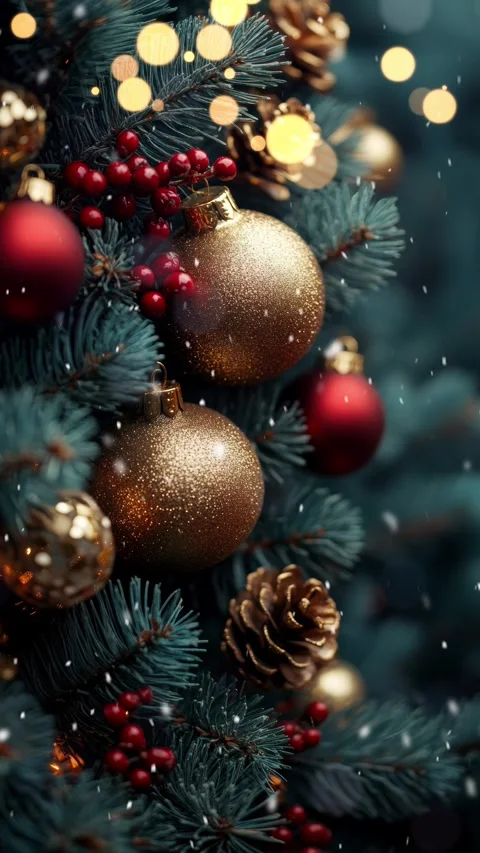 Christmas background with fir branches, pine cones and bokeh lights in the .. Stock Footage 293280780