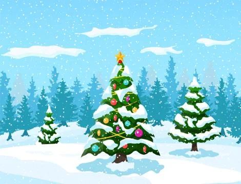 Christmas background with forest Stock Illustration