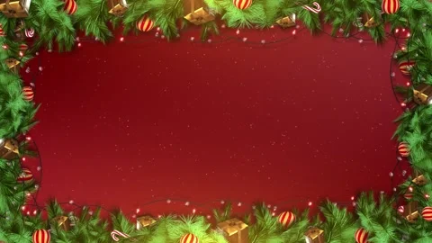 Christmas background frame border xmas tree sparkle bokeh lights on red canvas Stock Footage 333906089