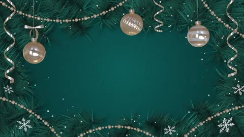 Christmas background with frame of fir branches and holiday decorations on a Stock Footage 258659207