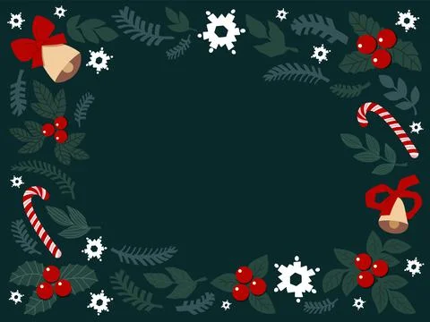 Christmas background frame made of drawn cute elements. mistletoe, snowflakes Stockillustratie