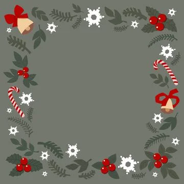 Christmas background frame made of drawn cute elements. mistletoe, snowflakes Stock Illustration