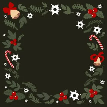 Christmas background frame made of drawn cute elements. mistletoe, snowflakes Stock Illustration