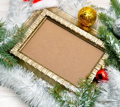 Christmas background. Frame, twig pine with serpentine Stock Photos