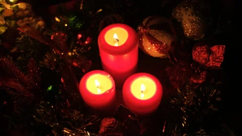 Christmas background with gift box and candle. Christmas and New Year Stock Footage 144468107