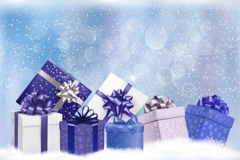 Christmas background with gift boxes and snowflakes. vector illustration. Illustrazione stock