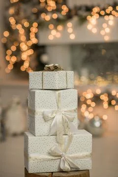 Christmas background with gift boxes on a light background. Christmas holiday Stock Photos