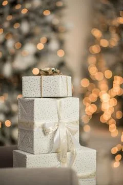Christmas background with gift boxes on a light background. Christmas holiday Stock Photos