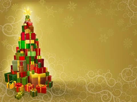 Christmas background with gifts tree Stock Illustration