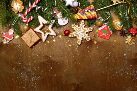 Christmas background with gingerbread Stock Photos