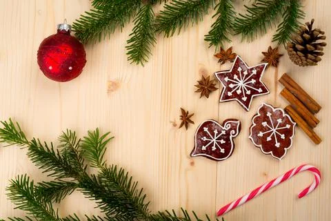 Christmas background with gingerbread Stock Photos