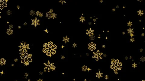 Christmas Background: Gold Patterned Snowflakes and Sparks on Black Vídeos de archivo 334338733