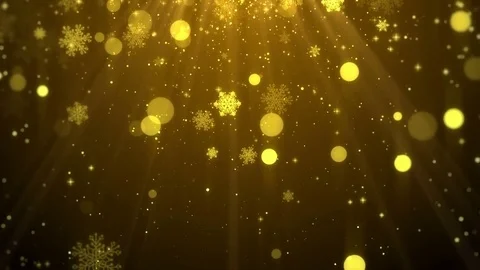 Christmas background (gold theme), with glittering snowflakes falling and lights Stock Footage 80199283