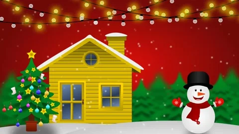 Christmas background with home, snow fall and snow men Stock Footage 222936229