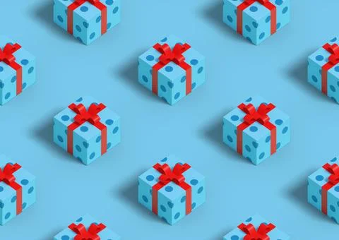 Christmas background. Isometric seamless pattern of gift boxes on blue backgr Illustrazione stock