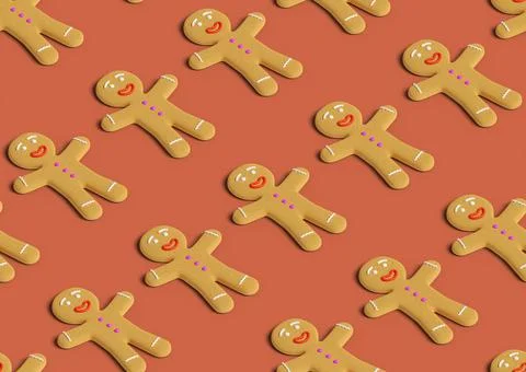 Christmas background. Isometric seamless pattern of gingerbread man on green  Stock Illustration