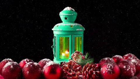 Christmas background with lit lantern and snowflakes Stock Footage 144840622