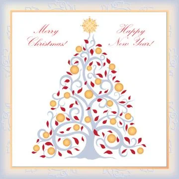 Christmas background, New Year Tree Happy Winter Holiday card Stock Illustration