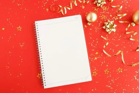Christmas background with notepad .copy space Stock Photos