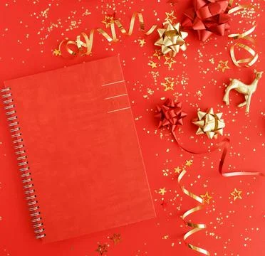 Christmas background with notepad .copy space Stock Photos
