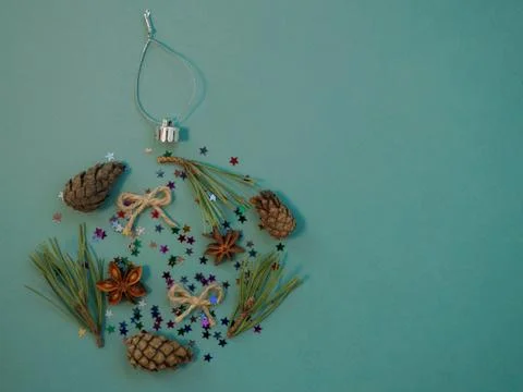 Christmas background with objects of new year decoration in the shape of a Stock Photos