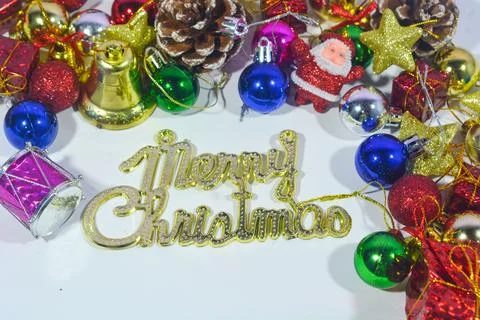 Christmas background with objects, stars, gift boxes with a red and white the Stock Photos