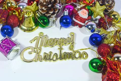 Christmas background with objects, stars, gift boxes with a red and white the Stock Photos