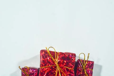 Christmas background with objects, stars, gift boxes with a red and white the Stock Photos