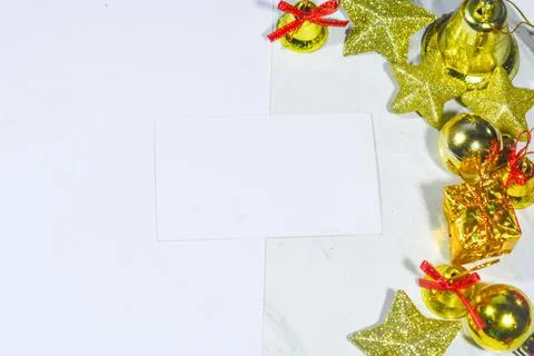 Christmas background with objects, stars, gift boxes with a red and white the Stock Photos