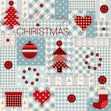 Christmas background in patchwork style. Illustrazione stock