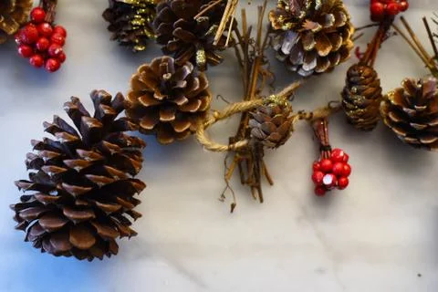 Christmas background with pine cones Stock Photos