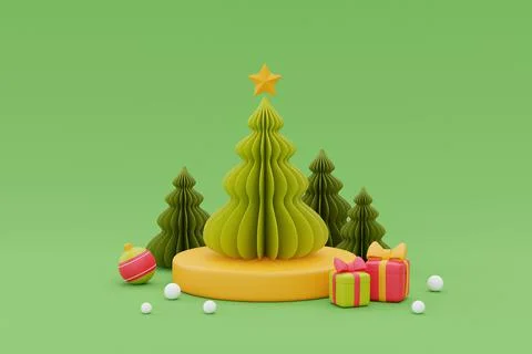 Christmas background with pine tree. Merry Christmas and Happy New Year. 3d r Stock Illustration
