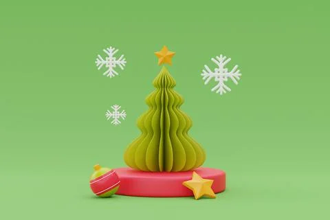 Christmas background with pine tree. Merry Christmas and Happy New Year. 3d r Stock Illustration