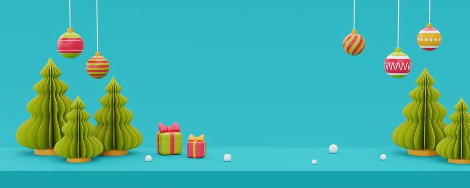 Christmas background with pine trees and christmas ornament. Merry Christmas  Stock Illustration