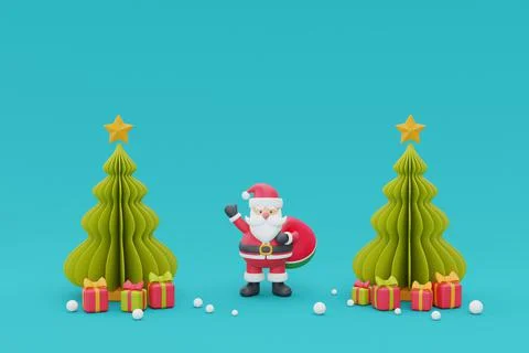 Christmas background with pine trees, Santa Claus and christmas ornament. Mer Stock Illustration