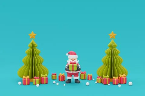 Christmas background with pine trees, Santa Claus and christmas ornament. Mer Stock Illustration