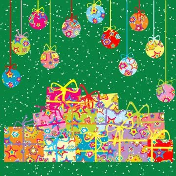 Christmas background with present boxes and balls Stock Illustration
