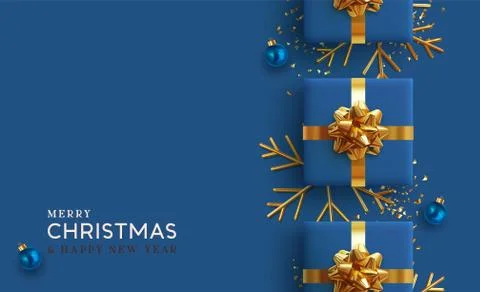 Christmas background. Realistic design with 3d Xmas decoration objects, gift  Stock Illustration