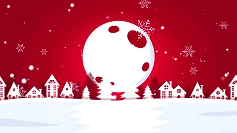 Christmas Background in Red and White with Falling Snowflakes and Rotating Moon 動画素材 292870102