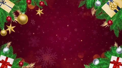 Christmas Background Red Bokeh Frame With Pine Branches Gifts Ornaments Stock Footage 319669675