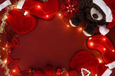 Christmas background with red decor Stock Photos